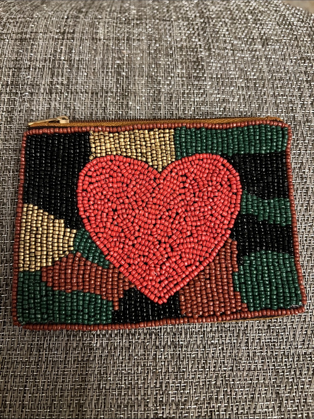 Beaded Heart Zip Card Case - Red Heart
